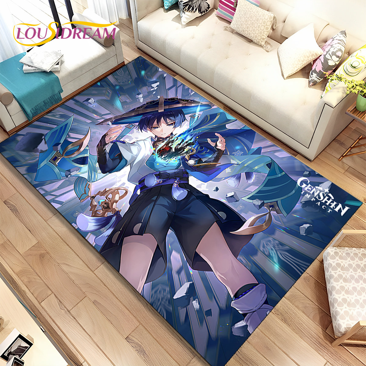 Home Bathroom Floor Mats - Genshin Impact Cartoon Game Area Rug,Carpet