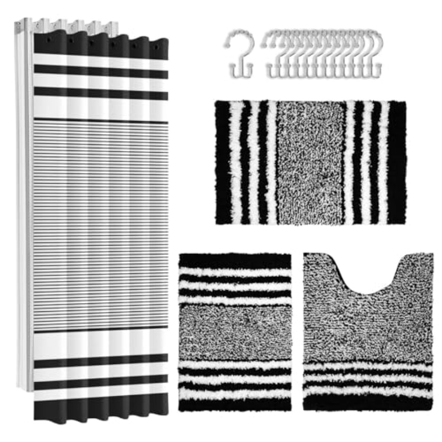Shower Curtain Liner - Black Stripes Bathroom Sets with Shower