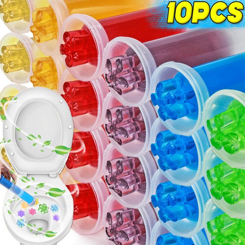 Home Bathroom Freshener - 1/10x Flower Toilet Cleaner Gels Syringe