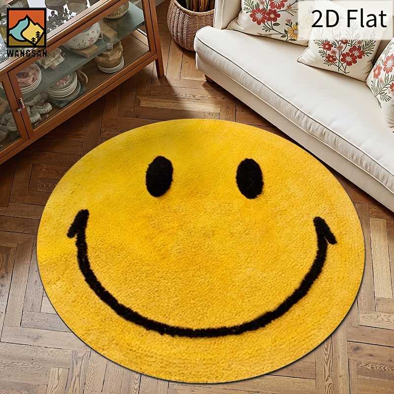 2D Round Flannel Rug Smiley Fa - Home Bathroom Floor Mats บทวิจารณ์และราคา
