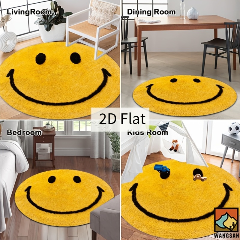 2D Round Flannel Rug Smiley Fa - Home Bathroom Floor Mats บทวิจารณ์และราคา