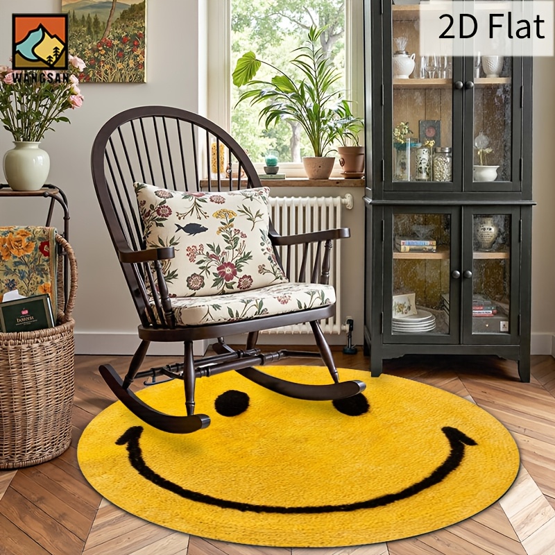 2D Round Flannel Rug Smiley Fa - Home Bathroom Floor Mats บทวิจารณ์และราคา