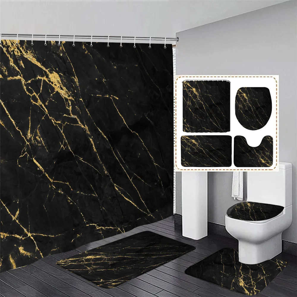 Black Marble Shower Curtain Se - Shower Curtain Liner บทวิจารณ์และราคา