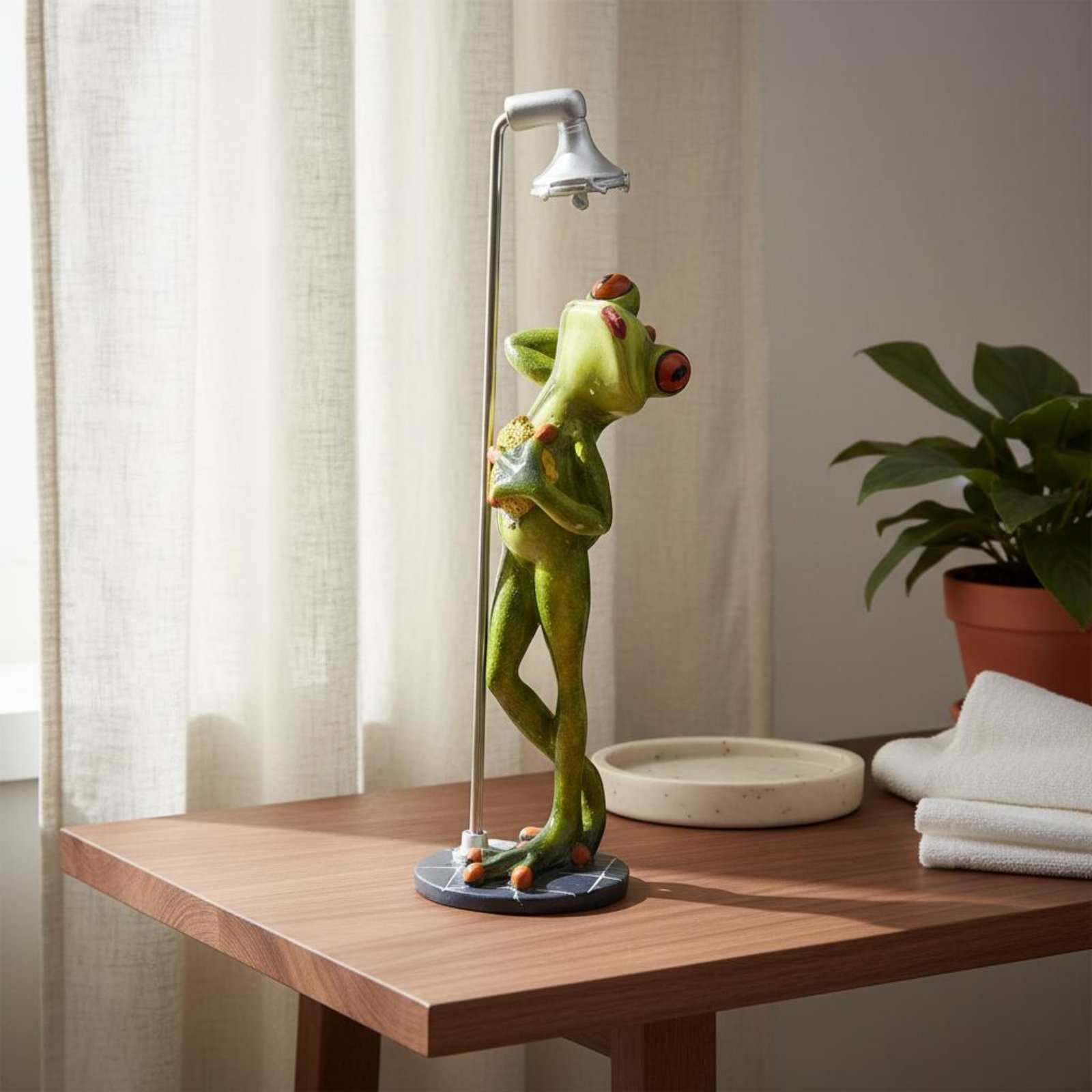 Showering Frog Figurine Great  - Home In Bathroom บทวิจารณ์และราคา