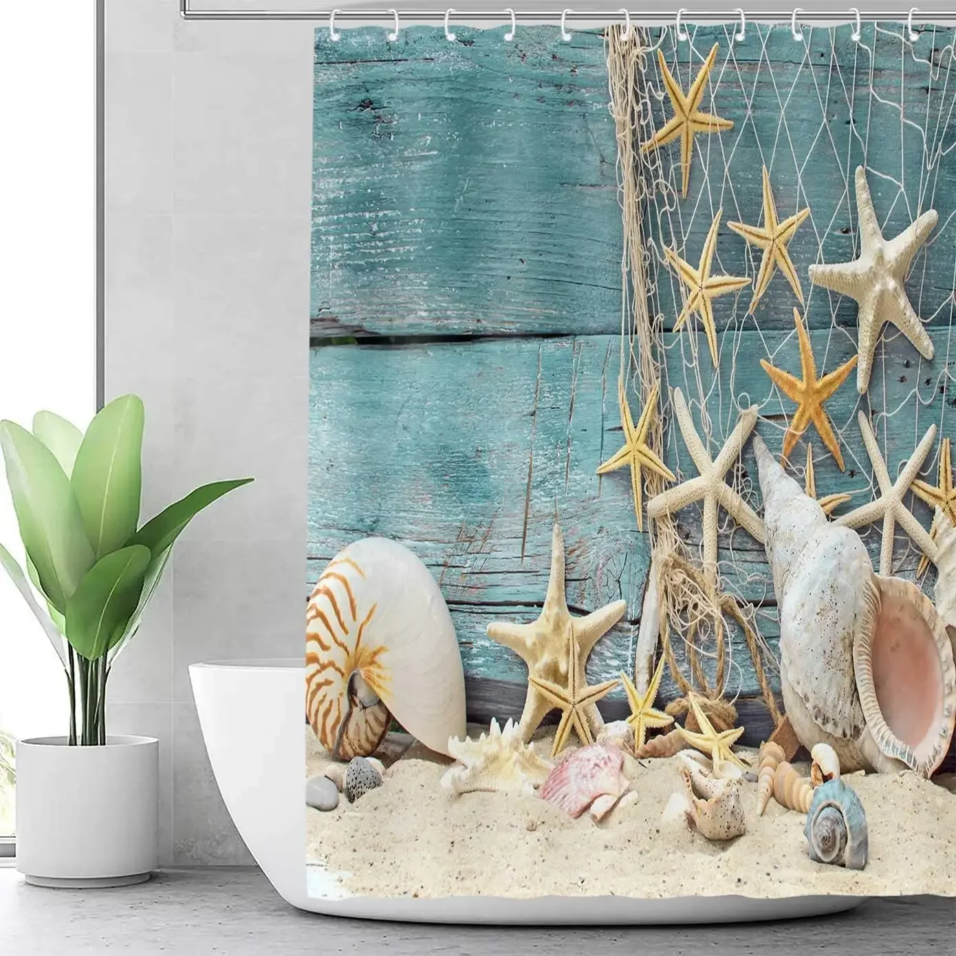 Seashell Shower Curtain Summer - Shower Curtain Liner บทวิจารณ์และราคา