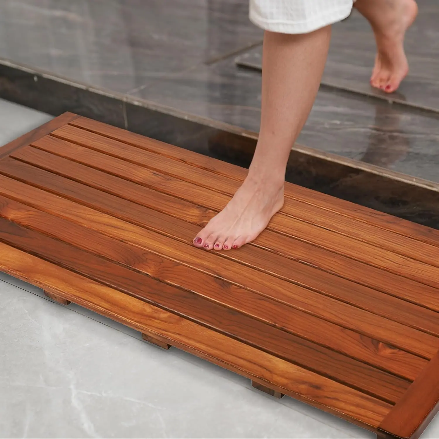 Teak Bath Mat, Shower Mat Wood - Home Bathroom Floor Mats บทวิจารณ์และราคา