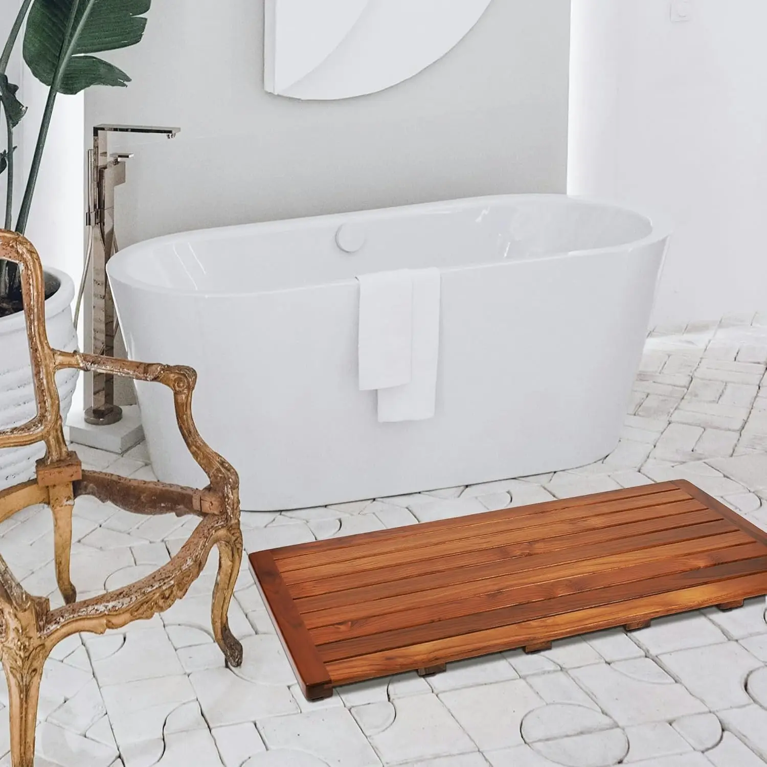 Teak Bath Mat, Shower Mat Wood - Home Bathroom Floor Mats บทวิจารณ์และราคา